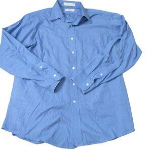 Hathaway Button Down Shirt Mens 16-34 Blue Plaid Long Sleeve Wrinkle Free Collar